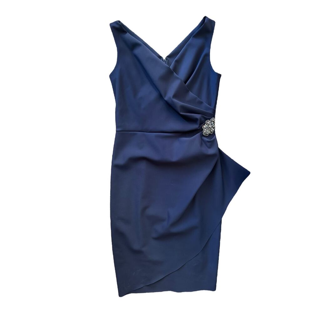 Alex Evenings Navy Ruched Embellished Sheath Cocktail Dress 10 NWT - Picture 4 of 14